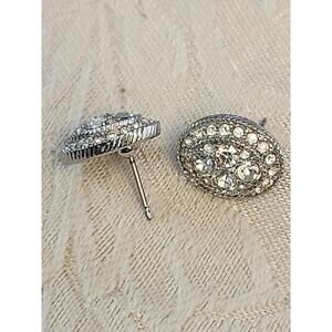 Vintage Givenchy Crystal Pierce Stud Earrings Silvertone Signed